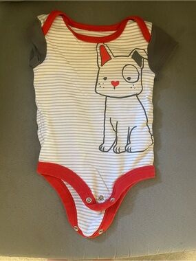Ellen Degeneres Red-Trim Striped Puppy Baby One-Piece